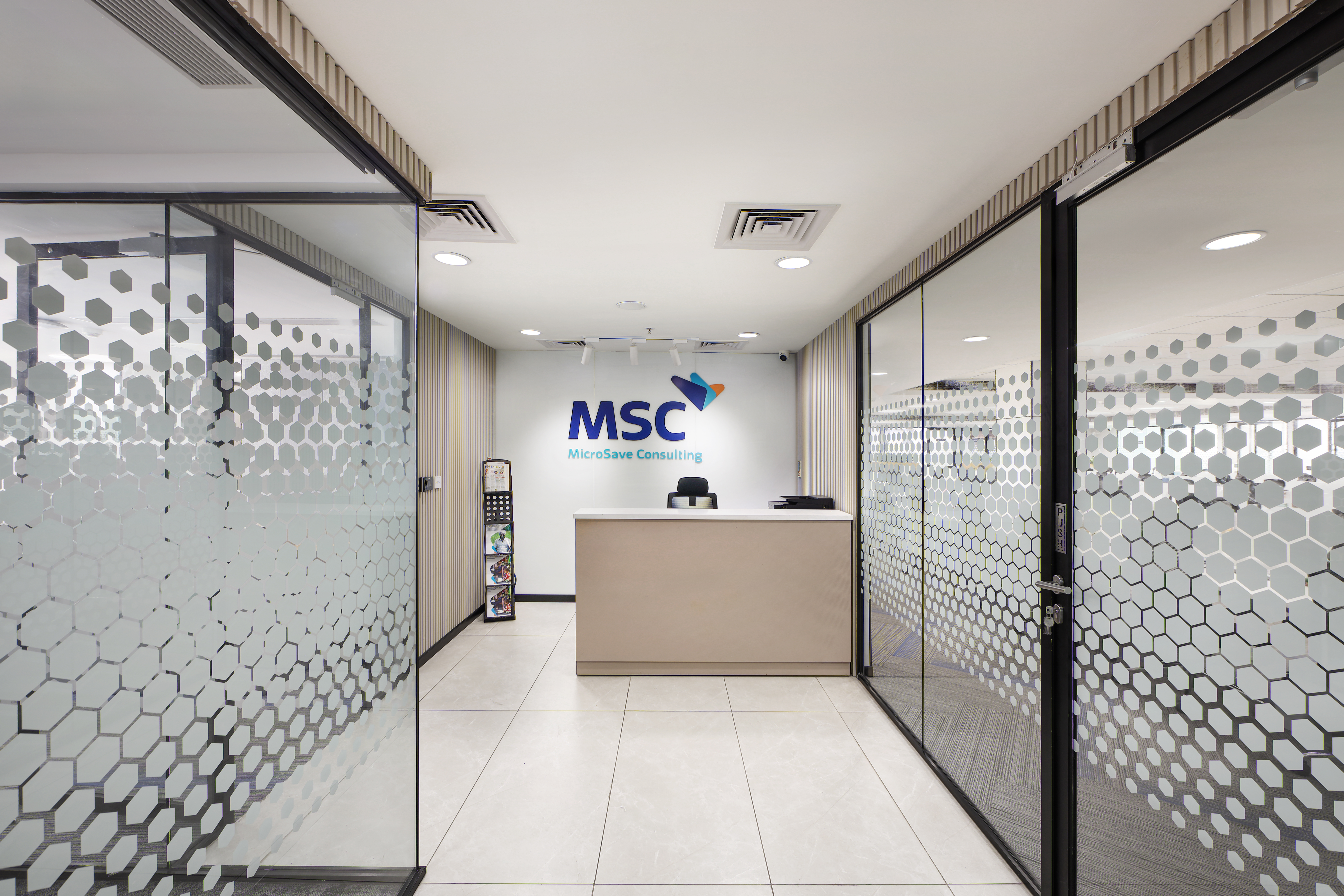 MicroSave Consulting MSC corporate office reception with professional interior design in Delhi