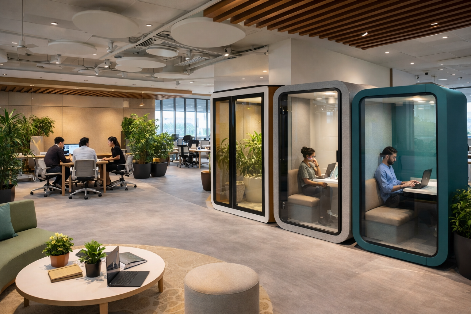 Future-ready workspace with adaptable zones and technology-enabled collaboration